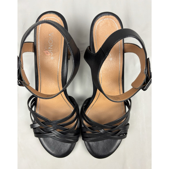 Vionic Peony Nat Leather Strappy Sandals Open Toe Womens 10 Black Woven - Picture 8 of 14